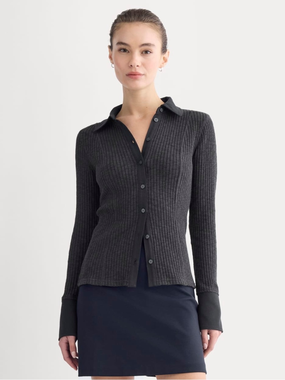 New Everlane COZY RIB BUTTON-UP Black Size S